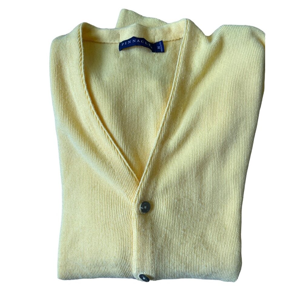 Pinnacle VTG Y2K Cardigan Sweater Mens Medium Yellow Solid Dad Grandpa Preppy
